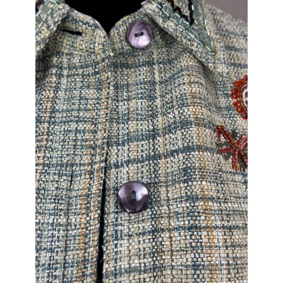 CHICO'S Womens Size 1 Green Multicolored Bohemian Embroidery Short Green Jacket - Picture 4 of 16